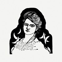 Vintage woman  clipart, black & white illustration psd. Free public domain CC0 image.