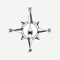 Compass rose  clipart, black & white illustration psd. Free public domain CC0 image.