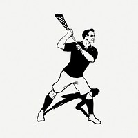 Lacrosse player  clipart, black & white illustration psd. Free public domain CC0 image.
