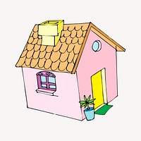 Pink house collage element, drawing illustration vector. Free public domain CC0 image.