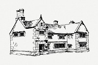 Old cottage house collage element psd. Free public domain CC0 image.