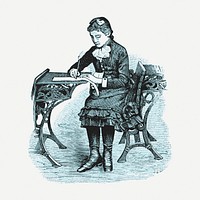 Victorian schoolgirl clipart, illustration psd. Free public domain CC0 image.