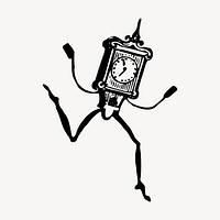 Anthropomorphic clock clipart, illustration vector. Free public domain CC0 image.