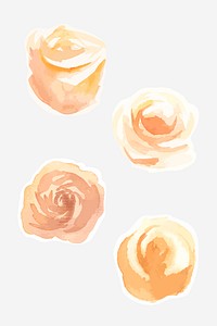 Yellow roses psd vintage watercolor sticker collection