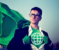 Strong Superhero Businessman Global Concepts