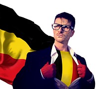 Businessman Superhero Country Belgium Flag Culture Power Concept