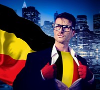 Businessman Superhero Country Belgium Flag Culture Power Concept