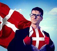 Businessman Superhero Country Denmark Flag Culture Power Concept