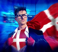 Businessman Superhero Country Denmark Flag Culture Power Concept