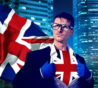 Superhero Businessman UK Cityscape Concept