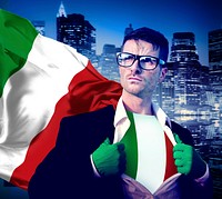 Superhero Businessman Italian Cityscape Concept