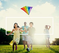 Family Playing Kite Summer Outdoors Leisure Concept