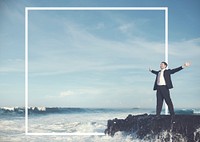 Businessman Staying Alone Island Tranquil Solitude Concept