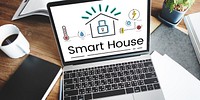 Illustration of smart house invention automation technology on laptop