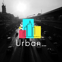 Illustration of concrete jungle urban scene city life