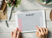 August Monthly Calendar Weekly Date Concept