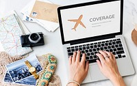 Illustration of aviation life insurance traveling trip on laptop
