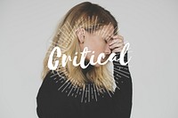Woman with Critical Feeling Expression Emotion Word Graphic