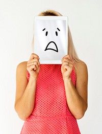 Illustration of awful sadness face on banner