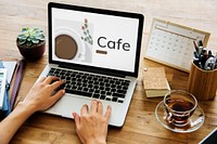 Illustration of coffee cup decoration cafe commercial on laptop