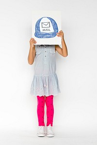 Child with a drawing of mailman hat