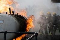 Firefighter training, fire service college. Original public domain image from Flickr