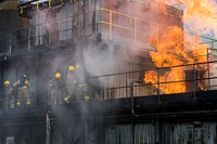 Firefighter training, fire service college. Original public domain image from Flickr