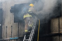 Firefighter training, fire service college. Original public domain image from Flickr