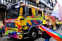 Rainbow truck, September 22, 2019, Chester, UK. Original public domain image from Flickr