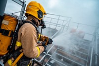 Firefighter petrochemical rig training, March 18, 2021, Cheshire, UK. Original public domain image from Flickr