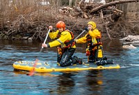 Firefighter training in water, 25 March, 2021, Cheshire, UK. Original public domain image from Flickr