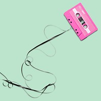 Pulled cassette tape collage element psd