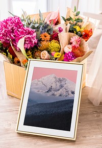 Editable picture frame mockup, flower design psd