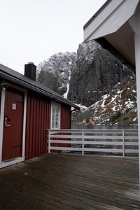 Red fishing cabin in Hamnoy, Norway