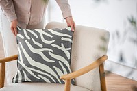 Cushion cover mockup, zebra print pillow psd