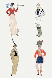 1920s women's fashion psd set, remix from artworks by George Barbier
