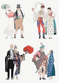 Traditional Parisian fashion vector set, remix from artworks by George Barbier