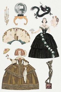 Victorian dress vector 19th century fashion set, remix from artworks by George Barbier