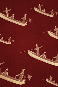 Victorian men in rowing boat vintage background