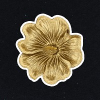 Vintage gold Alcea Rosea flower sticker with white border