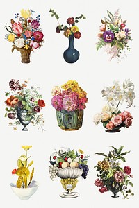 Vintage flowers botanical illustration set