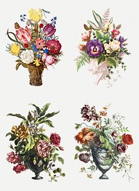 Vintage colorful flowers illustration set