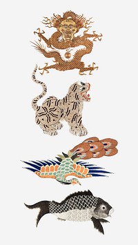 Vintage animal embroidery vector set, featuring public domain artworks
