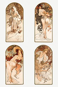 Art nouveau lady four seasons, remixed from the artworks of <a href="https://www.rawpixel.com/search/Alphonse%20Maria%20Mucha?sort=curated&amp;page=1">Alphonse Maria Mucha</a>