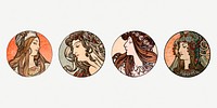 Art nouveau lady illustration set, remixed from the artworks of Alphonse Maria Mucha