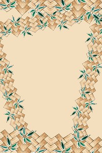 Japanese psd bamboo weave with leaf pattern frame, remix of artwork by Watanabe Seitei