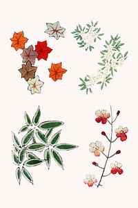 Japanese floral ornamental element vector set, remix of artwork by Watanabe Seitei