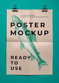 Poster mockup psd, stationery flat lay design