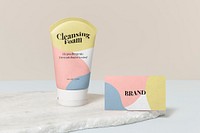 Skincare tube mockup psd, business card, product packaging branding design