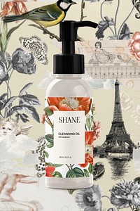 Pump bottle, floral beauty product packaging design